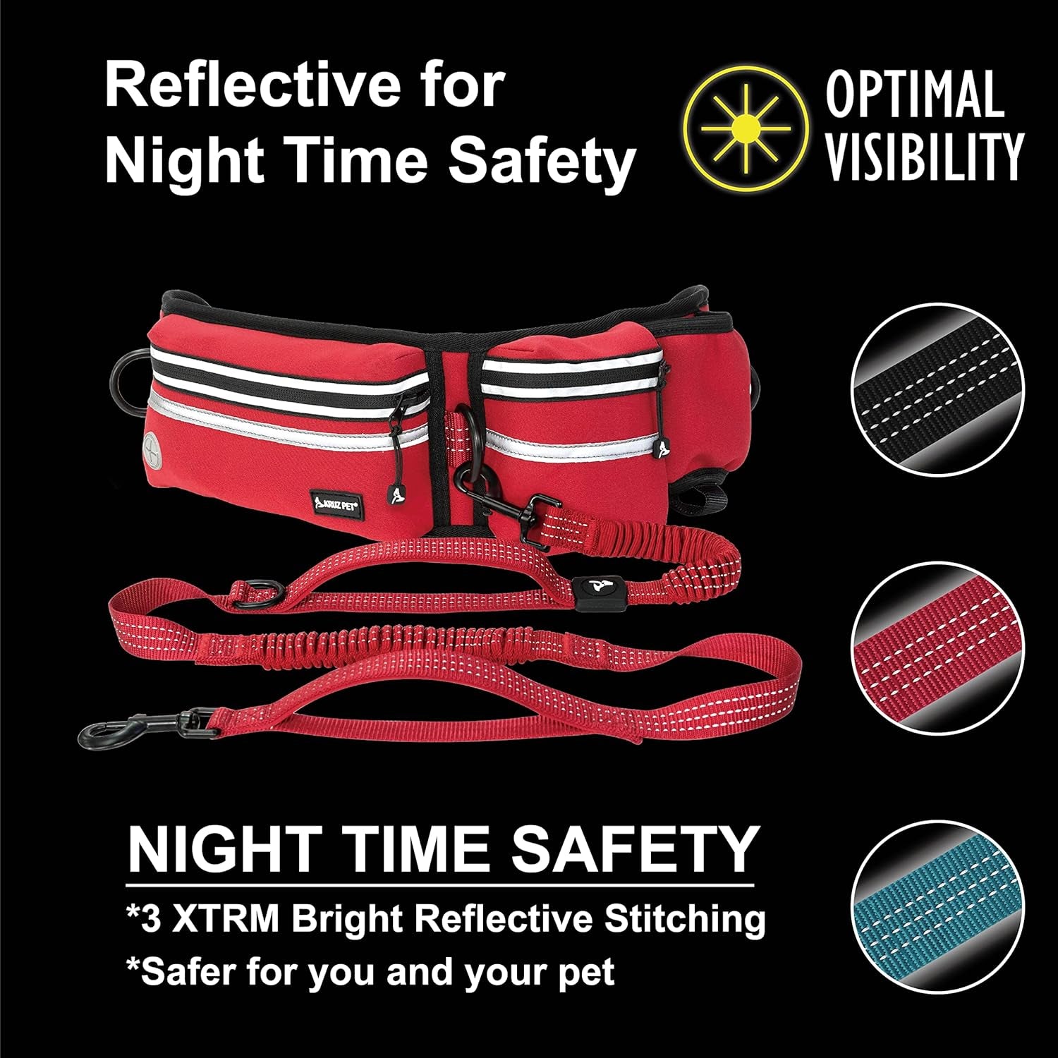 Hands-Free Dual Dog Leash with Shock Absorbing Bungee & Reflective Stitching