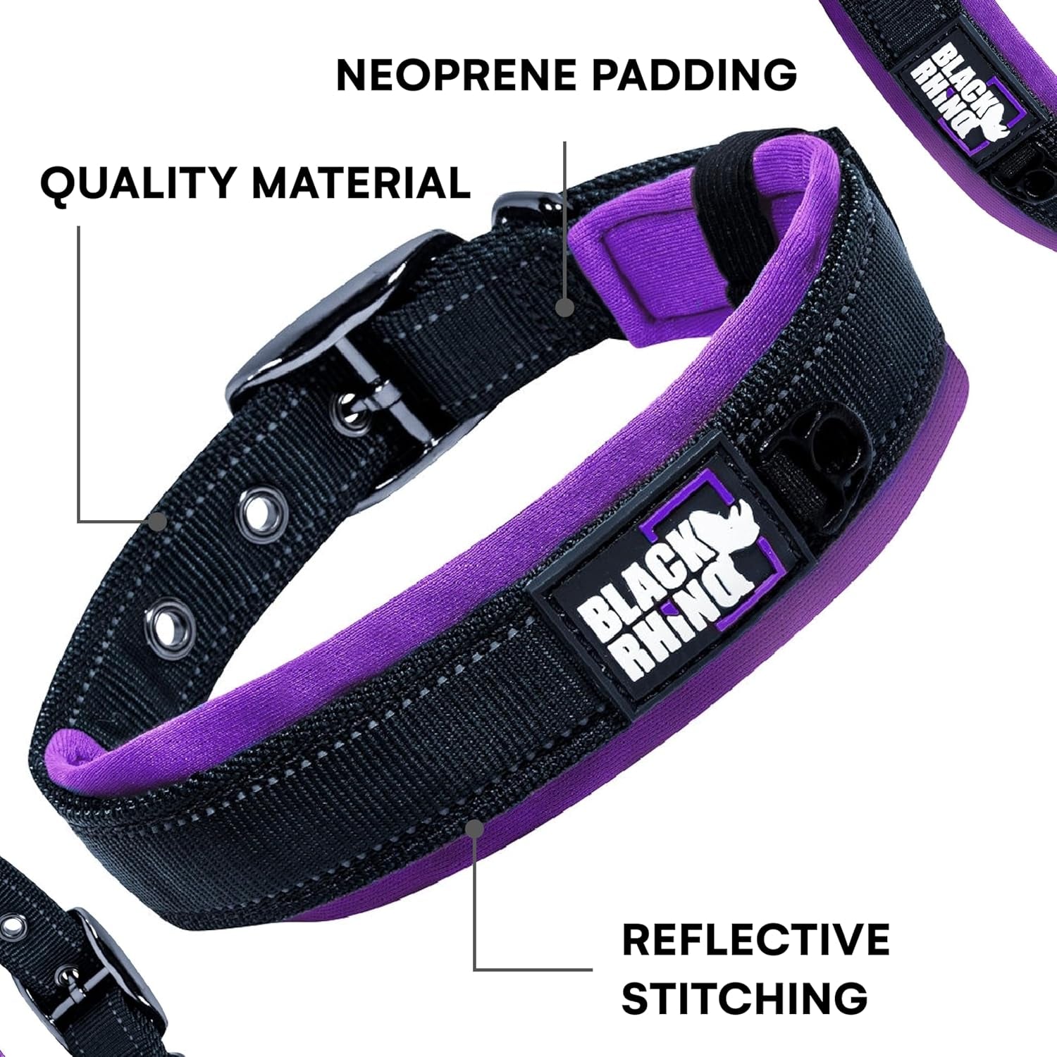 Black Rhino Reflective Neoprene Dog Collar