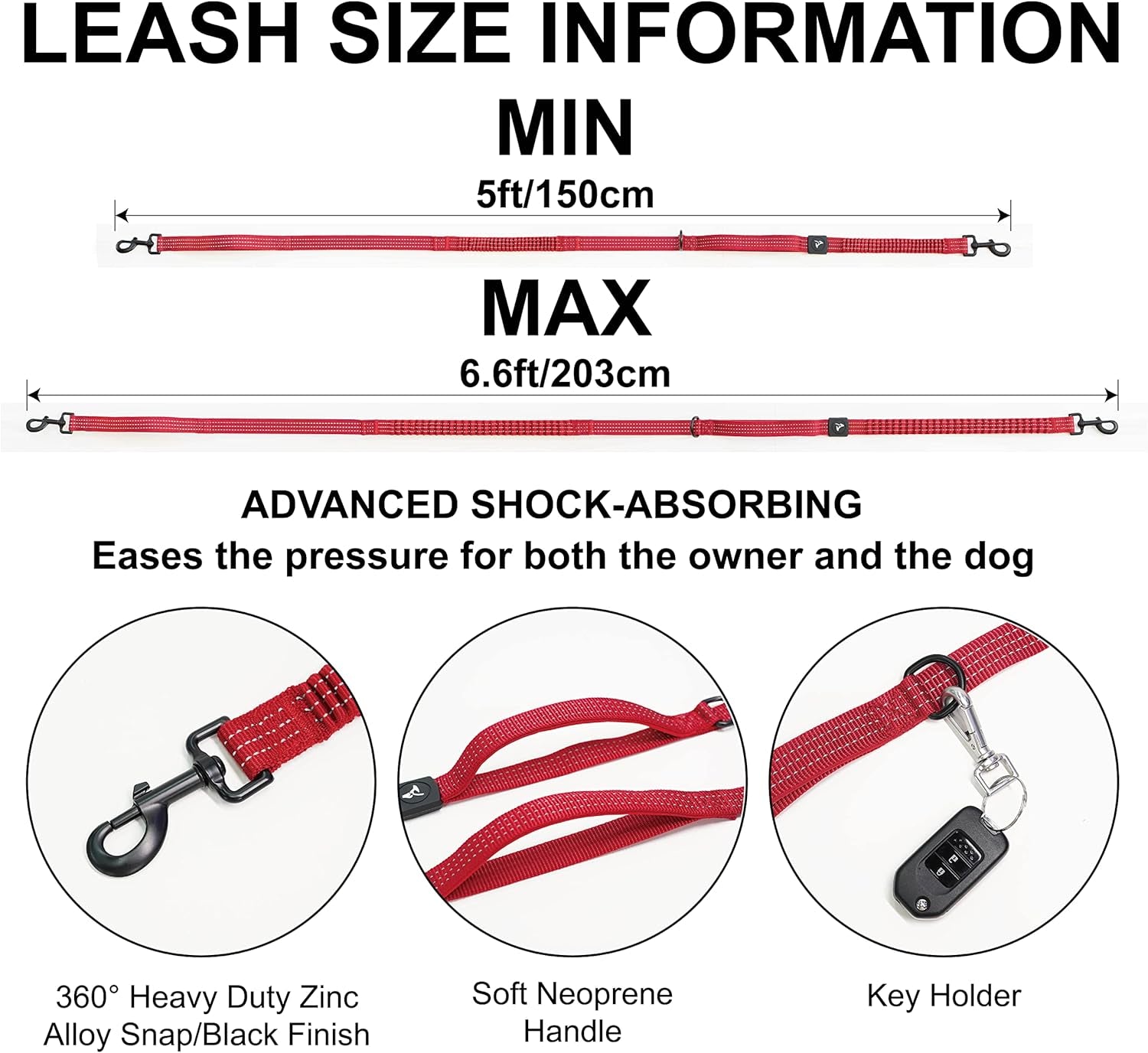 Hands-Free Dual Dog Leash with Shock Absorbing Bungee & Reflective Stitching