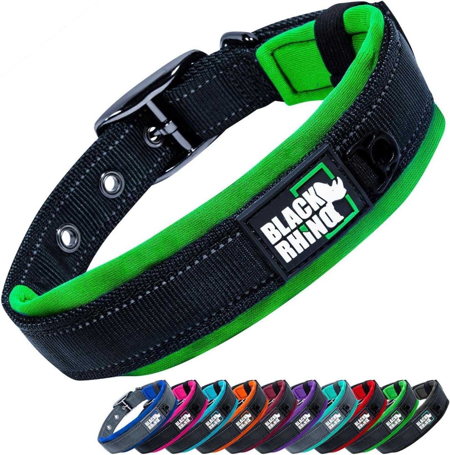 Black Rhino Reflective Neoprene Dog Collar