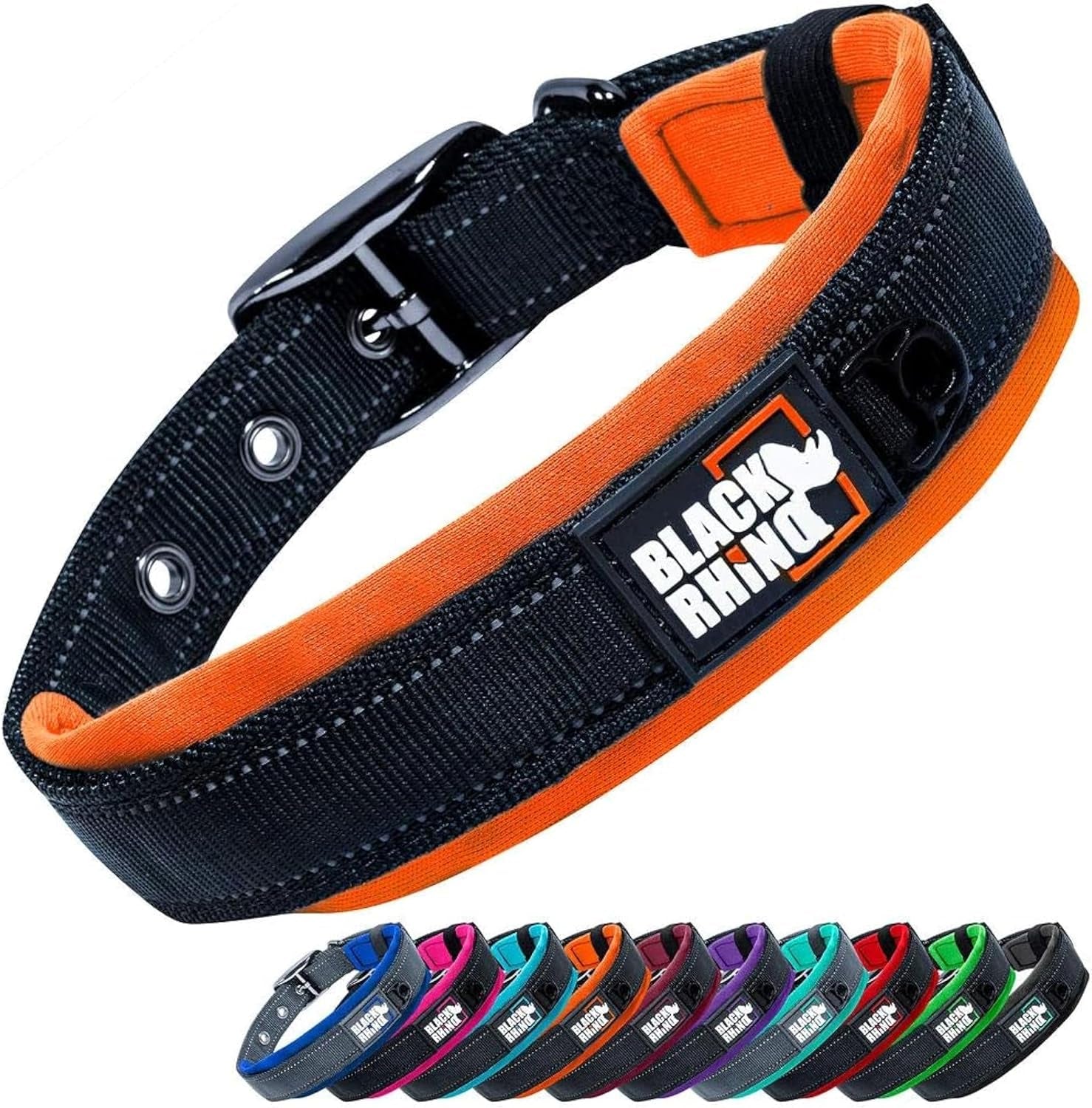 Black Rhino Reflective Neoprene Dog Collar