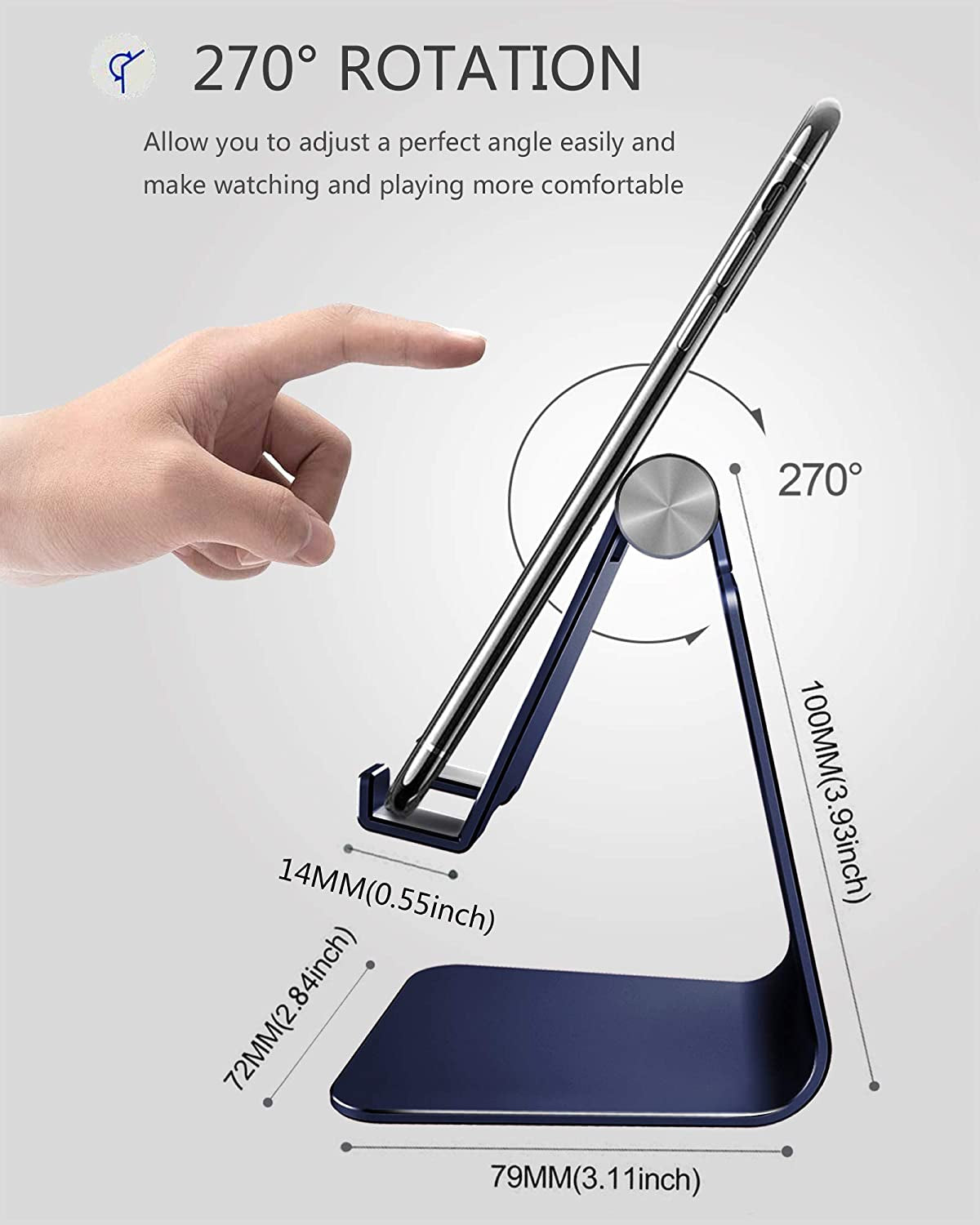 Adjustable Cell Phone Stand, Creadream Phone Stand, Cradle, Dock, Holder, Aluminum Desktop Stand Compatible with Phone Xs Max Xr 8 7 6 6S plus SE Charging, Accessories Desk,All Mobile Phones-Navy Blue