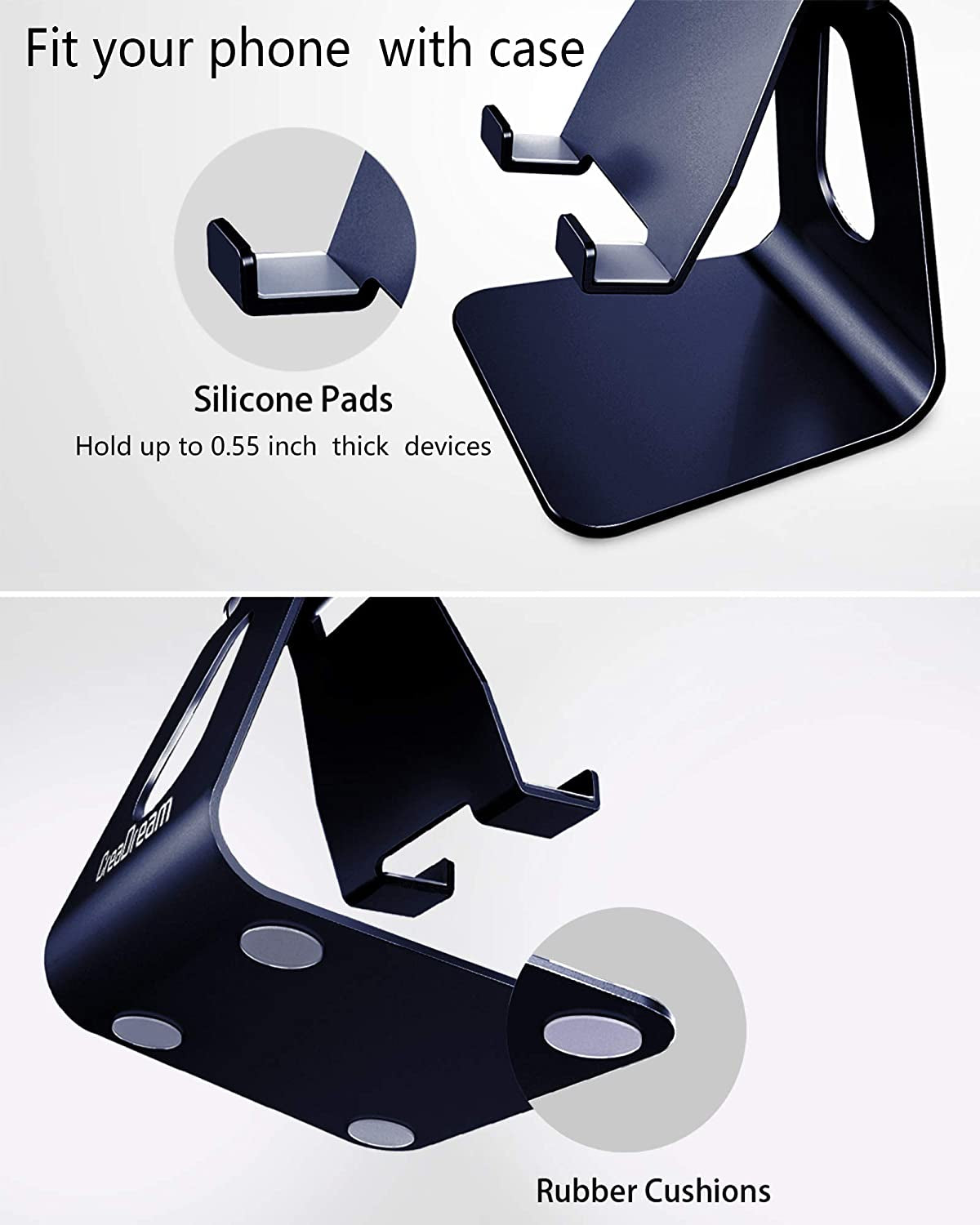 Adjustable Cell Phone Stand, Creadream Phone Stand, Cradle, Dock, Holder, Aluminum Desktop Stand Compatible with Phone Xs Max Xr 8 7 6 6S plus SE Charging, Accessories Desk,All Mobile Phones-Navy Blue
