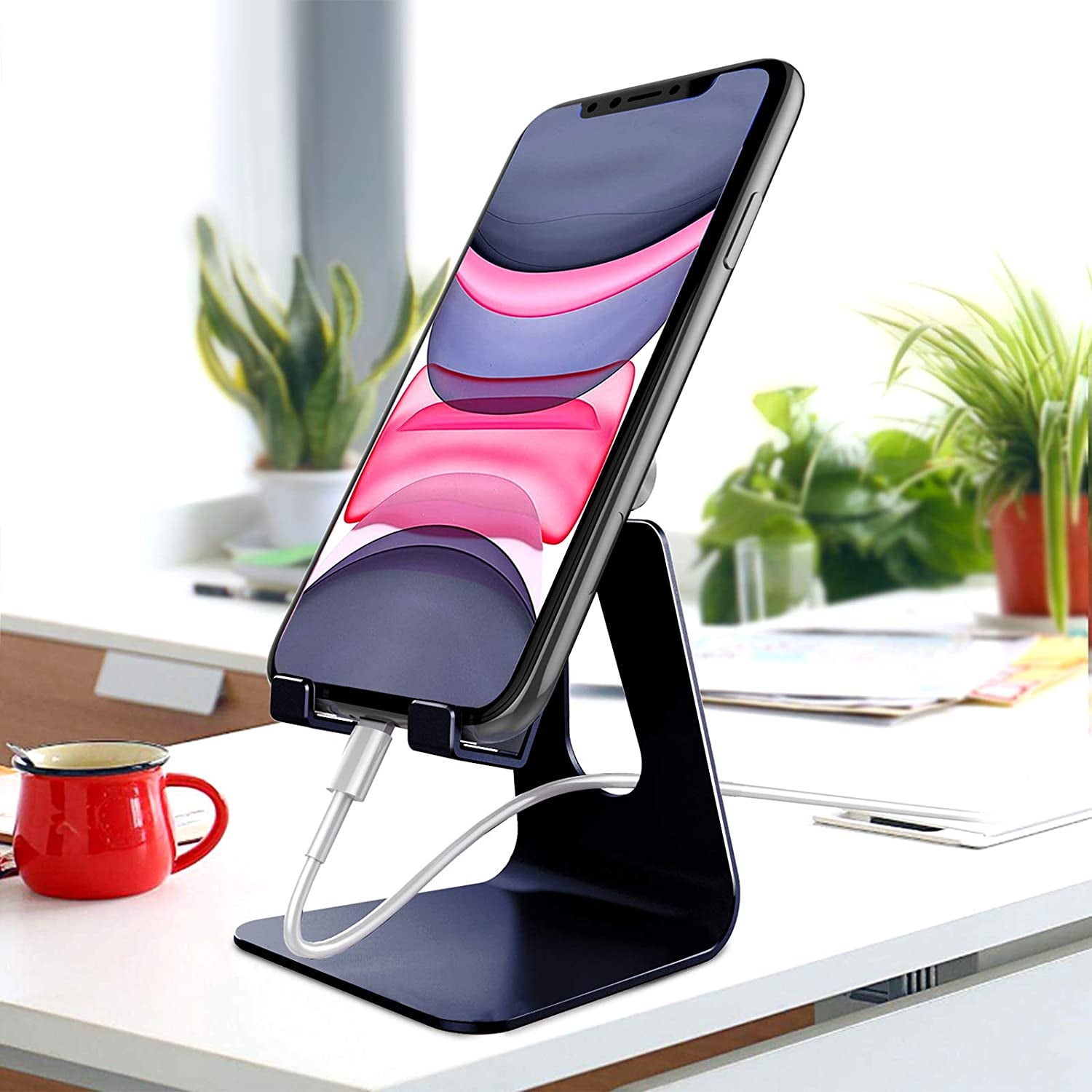 Adjustable Cell Phone Stand, Creadream Phone Stand, Cradle, Dock, Holder, Aluminum Desktop Stand Compatible with Phone Xs Max Xr 8 7 6 6S plus SE Charging, Accessories Desk,All Mobile Phones-Navy Blue