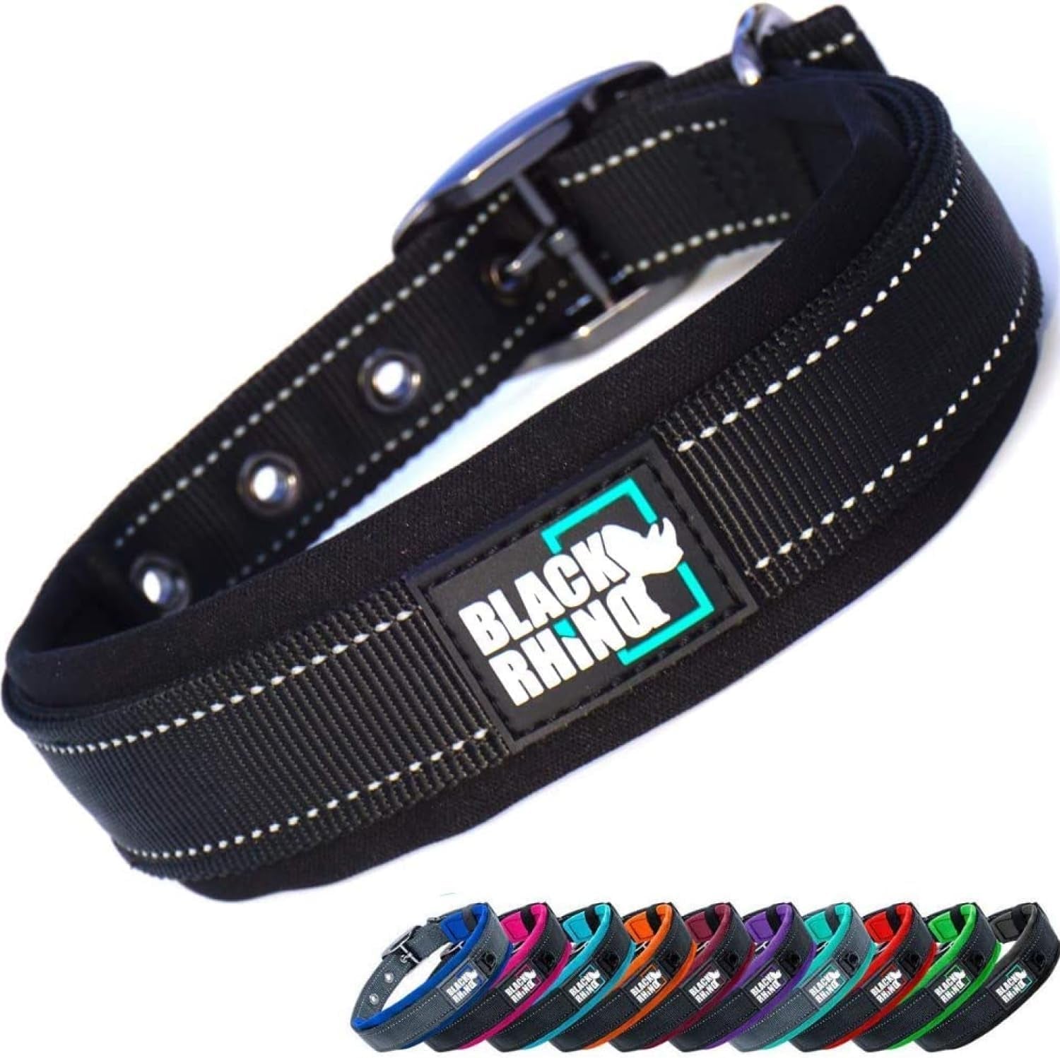 Black Rhino Reflective Neoprene Dog Collar