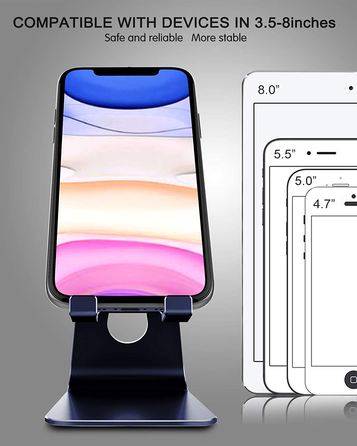 Adjustable Cell Phone Stand, Creadream Phone Stand, Cradle, Dock, Holder, Aluminum Desktop Stand Compatible with Phone Xs Max Xr 8 7 6 6S plus SE Charging, Accessories Desk,All Mobile Phones-Navy Blue