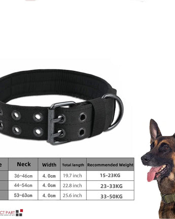 2" Wide Tactical Heavy Duty Nylon Large Dog Collar K9 Military with Metal Buckle