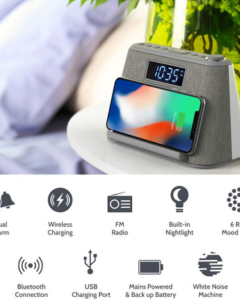 i-Box Digital Alarm Clock with Wireless Charging & Bluetooth Speaker
