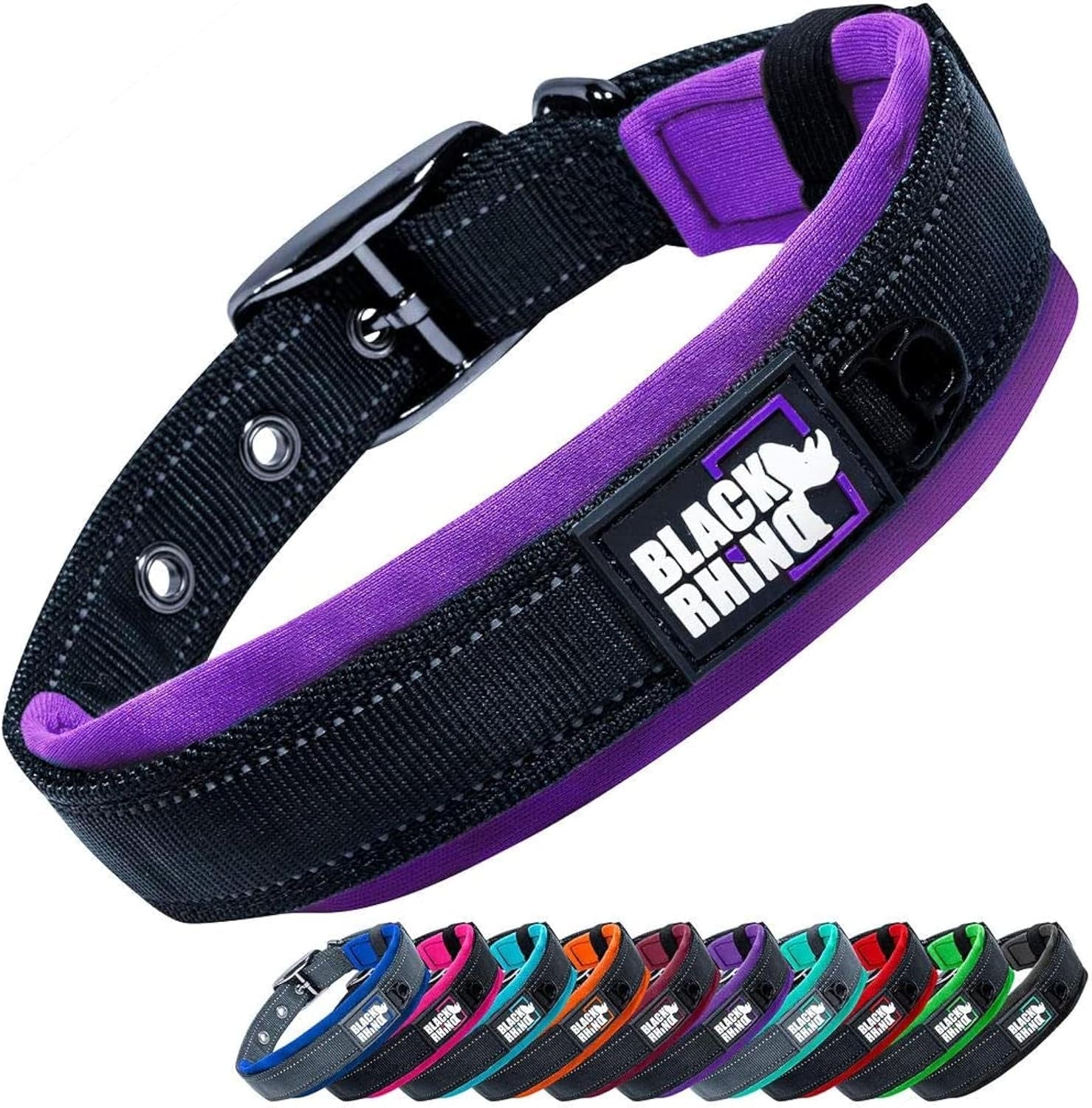 Black Rhino Reflective Neoprene Dog Collar