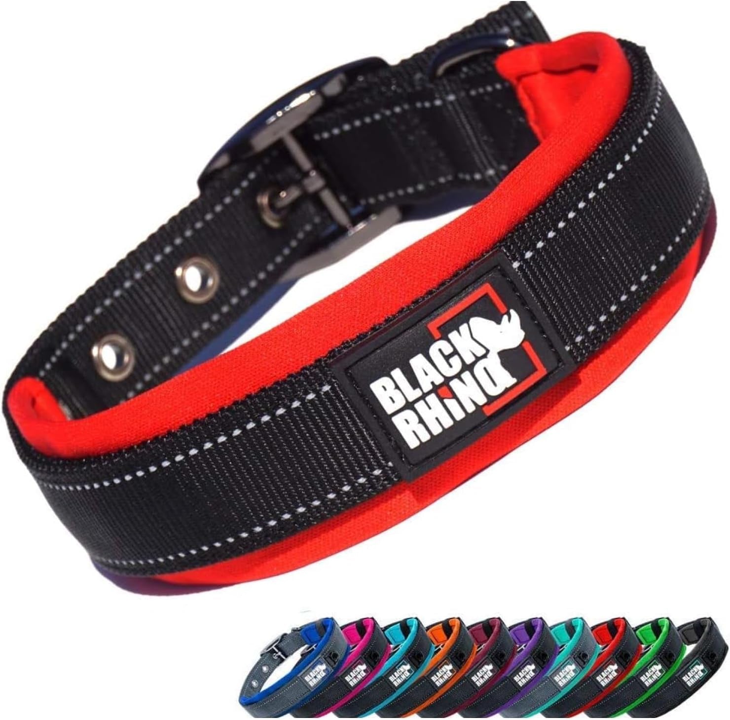 Black Rhino Reflective Neoprene Dog Collar