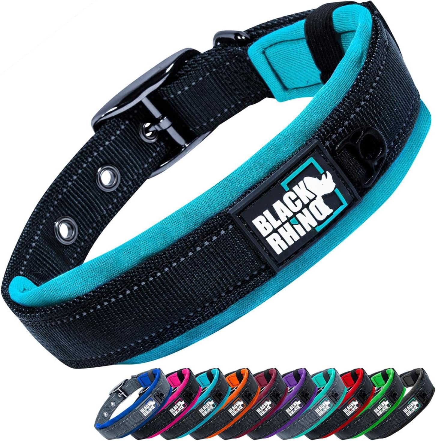 Black Rhino Reflective Neoprene Dog Collar