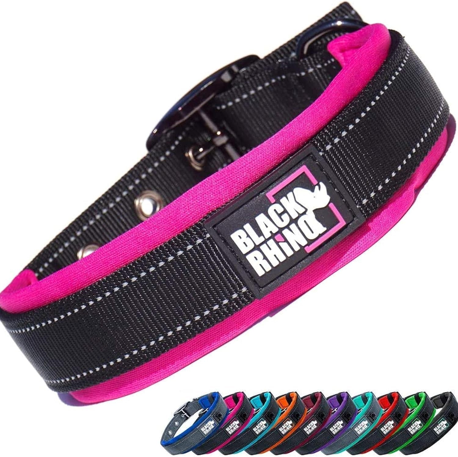 Black Rhino Reflective Neoprene Dog Collar